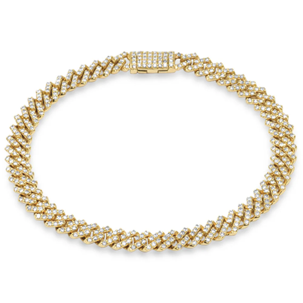 <span style="color:purple">SPECIAL!</span> 7MM 3.74ct G SI 14K Yellow Gold Diamond Micro Pave Cuban Square Link Bracelet 7"