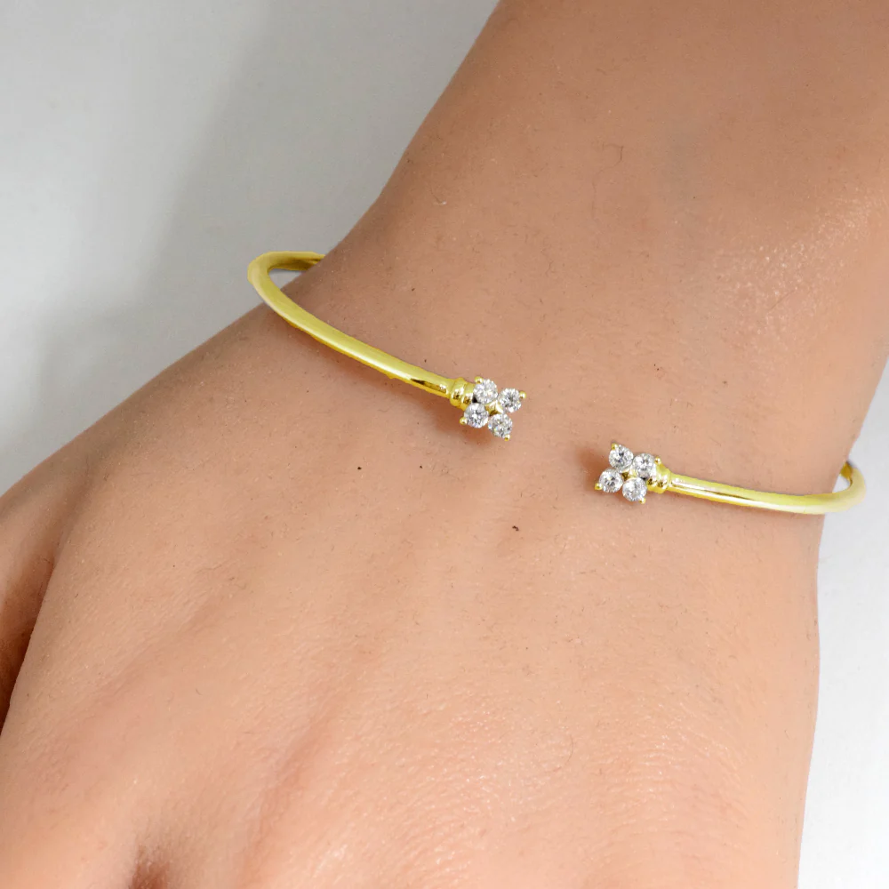 <span style="color:purple">SPECIAL!</span> .40ct G SI 14K Yellow Gold Diamond Flexible Flower Open Bangle Bracelet - Image 2