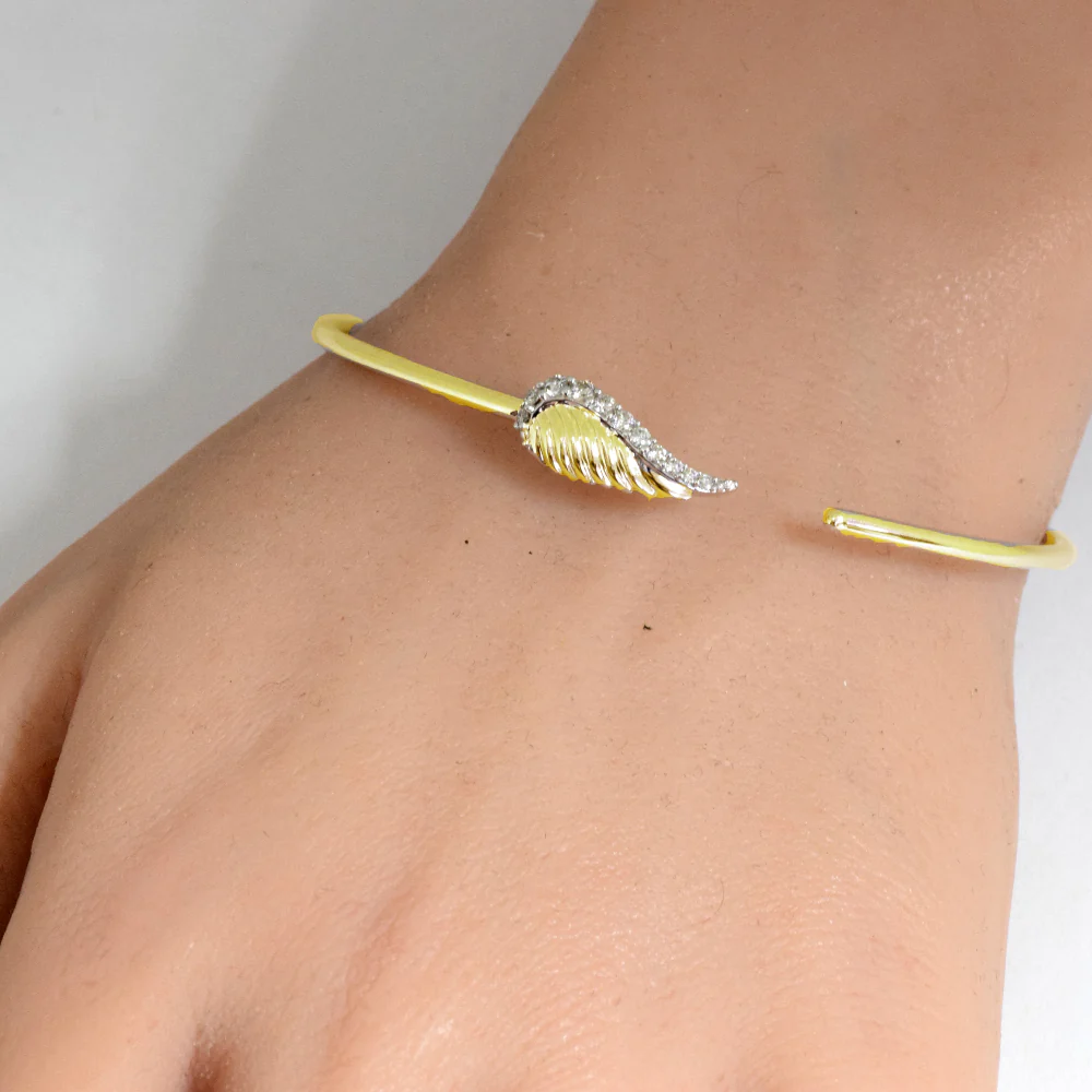 <span style="color:purple">SPECIAL!</span> .20ct G SI 14K Yellow Gold Diamond Flexible Leaf Open Bangle Bracelet - Image 2