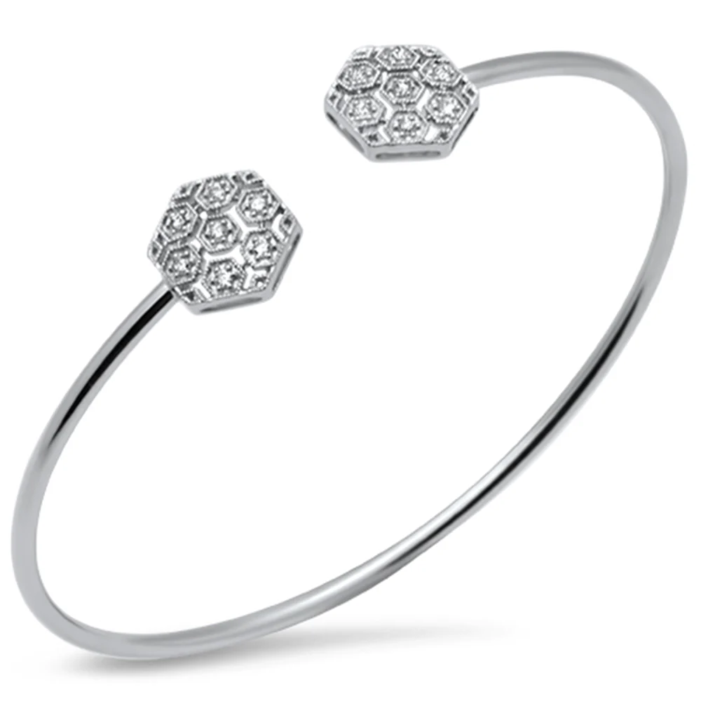 <span style="color:purple">SPECIAL!</span> .20ct G SI 14K White Gold Diamond Flexible Open Bangle Bracelet