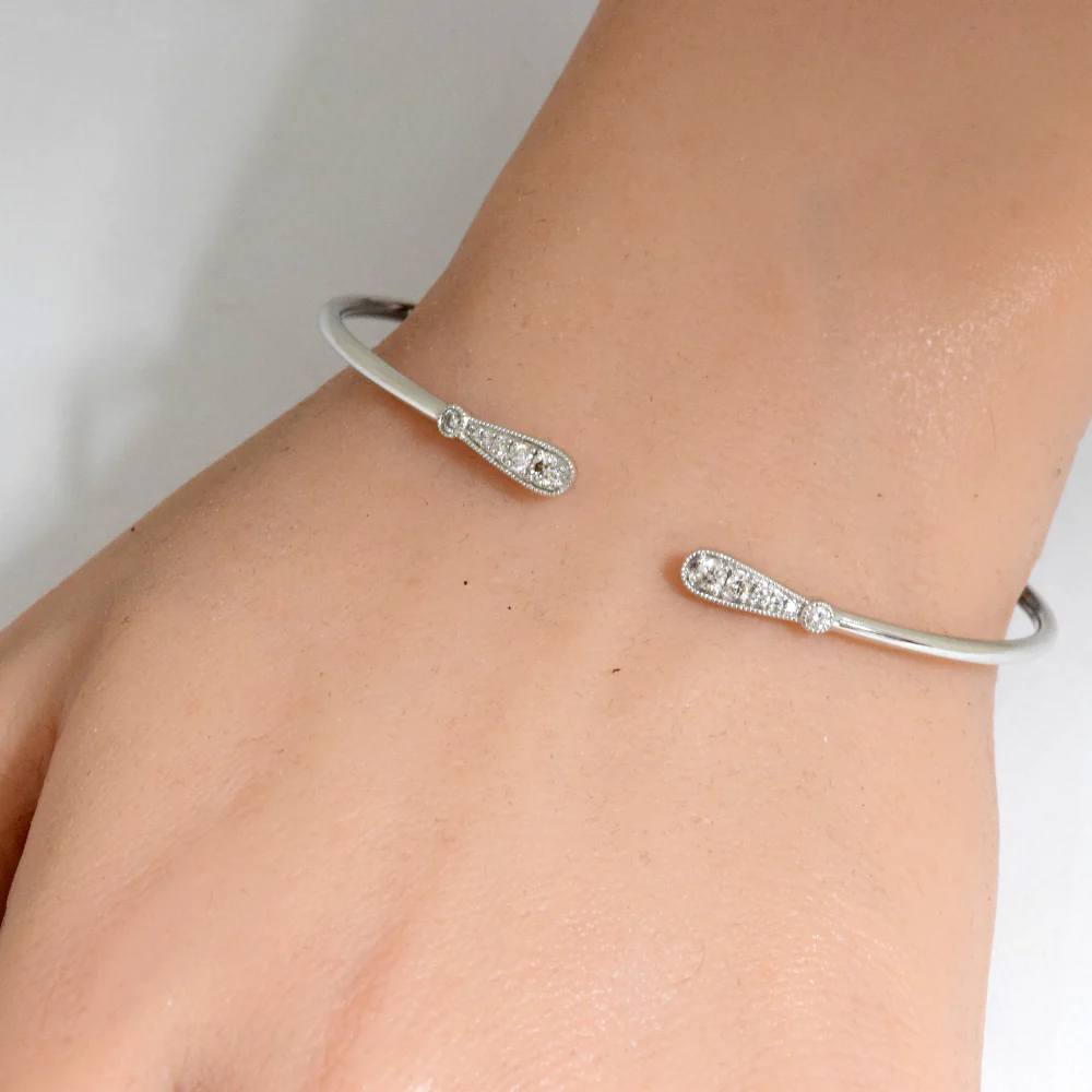 <span style="color:purple">SPECIAL!</span> .26ct G SI 14K White Gold Diamond Flexible Open Bangle Bracelet - Image 2