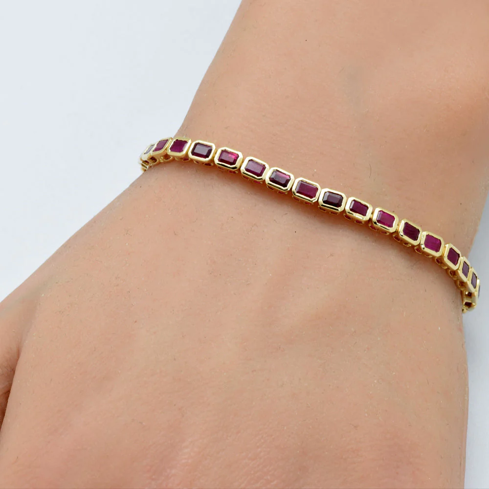 <span style="color:purple">SPECIAL!</span>6.40ct G SI 14K Yellow Gold Ruby Gemstones Bracelet 7" Long - Image 2