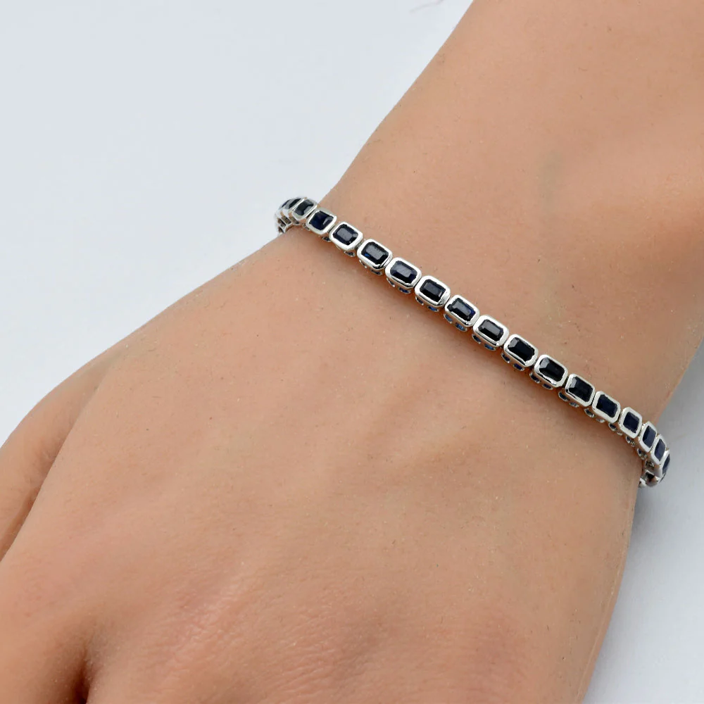 <span style="color:purple">SPECIAL!</span> 6.84ct G SI 14K White Gold Blue Sapphire Gemstones Bracelet 7" Long - Image 2