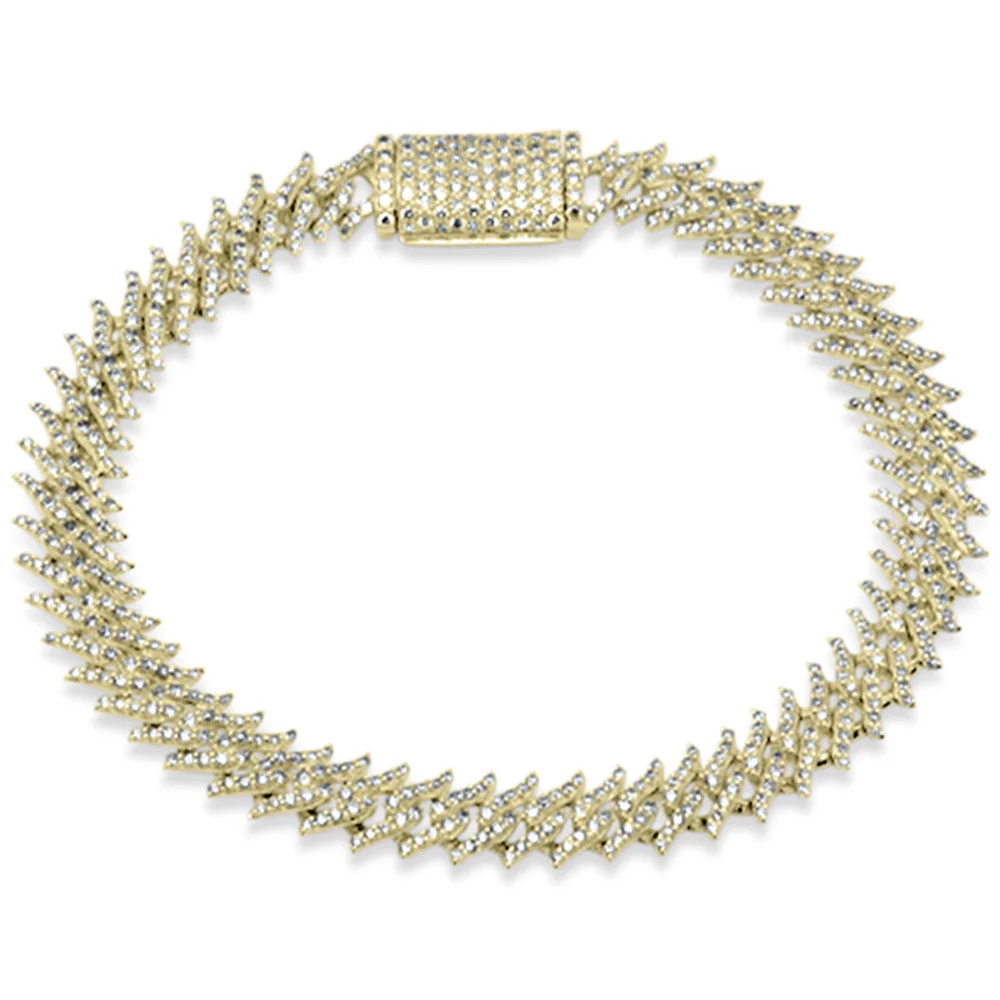 <span style="color:purple">SPECIAL!</span>4.29ct G SI 14K Yellow Gold Round Diamond 9MM Spike Cuban Bracelet 8" Long
