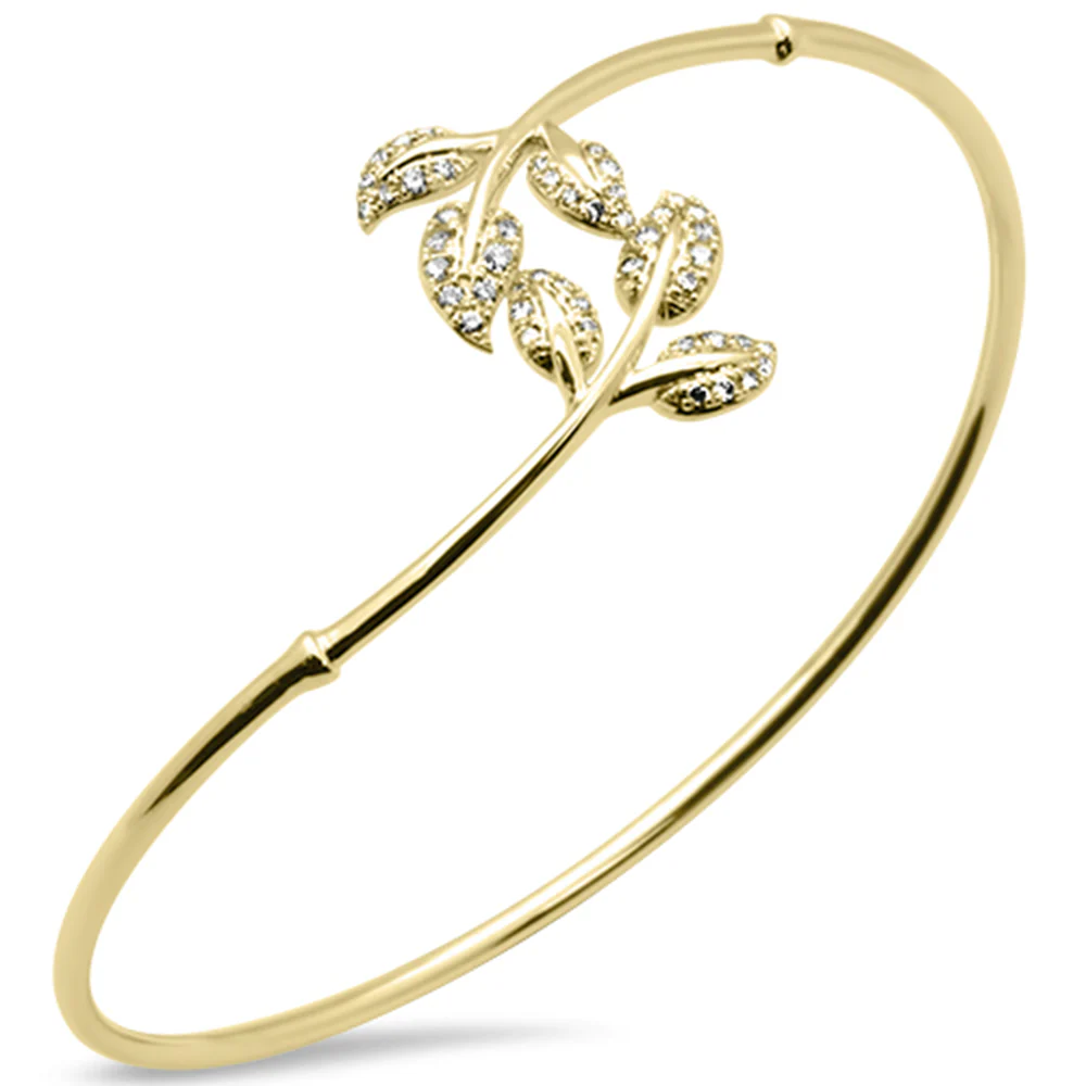 <span style="color:purple">SPECIAL!</span>.48ct G SI 14K Yellow Gold Diamond Flexible Leaf Bangle Bracelet
