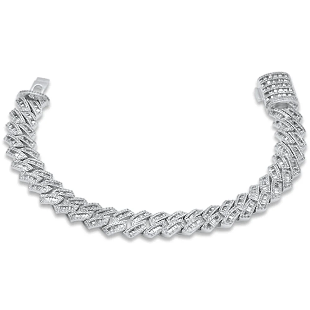 <span style="color:purple">SPECIAL!</span> 7MM 2.92ct G SI 14K White Gold Round & Baguette Diamond Cuban Bracelet 8" Long