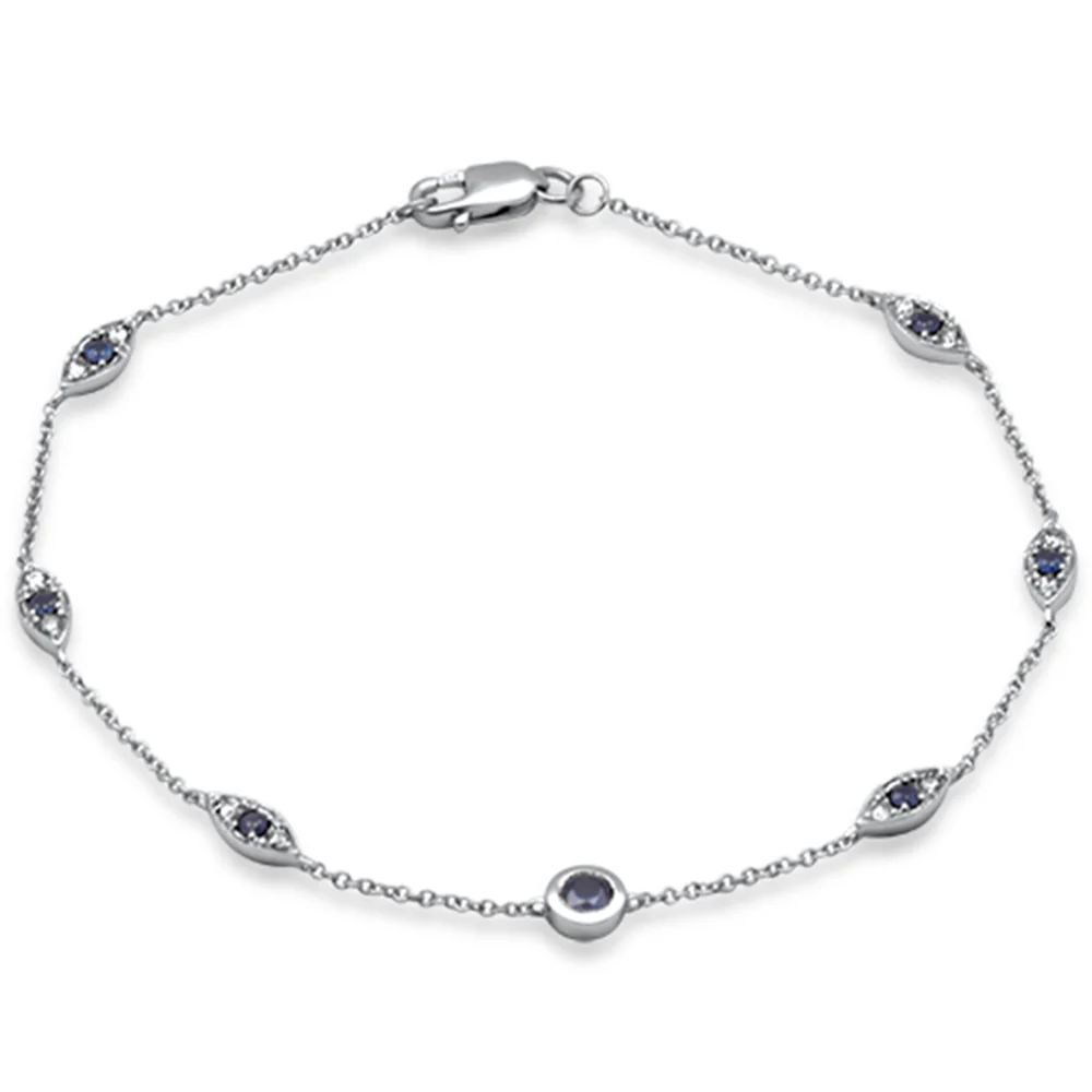 <span style="color:purple">SPECIAL!</span>.51ct G SI 14K White Gold Diamond & Blue Sapphire Gemstone Bracelet 7" Long