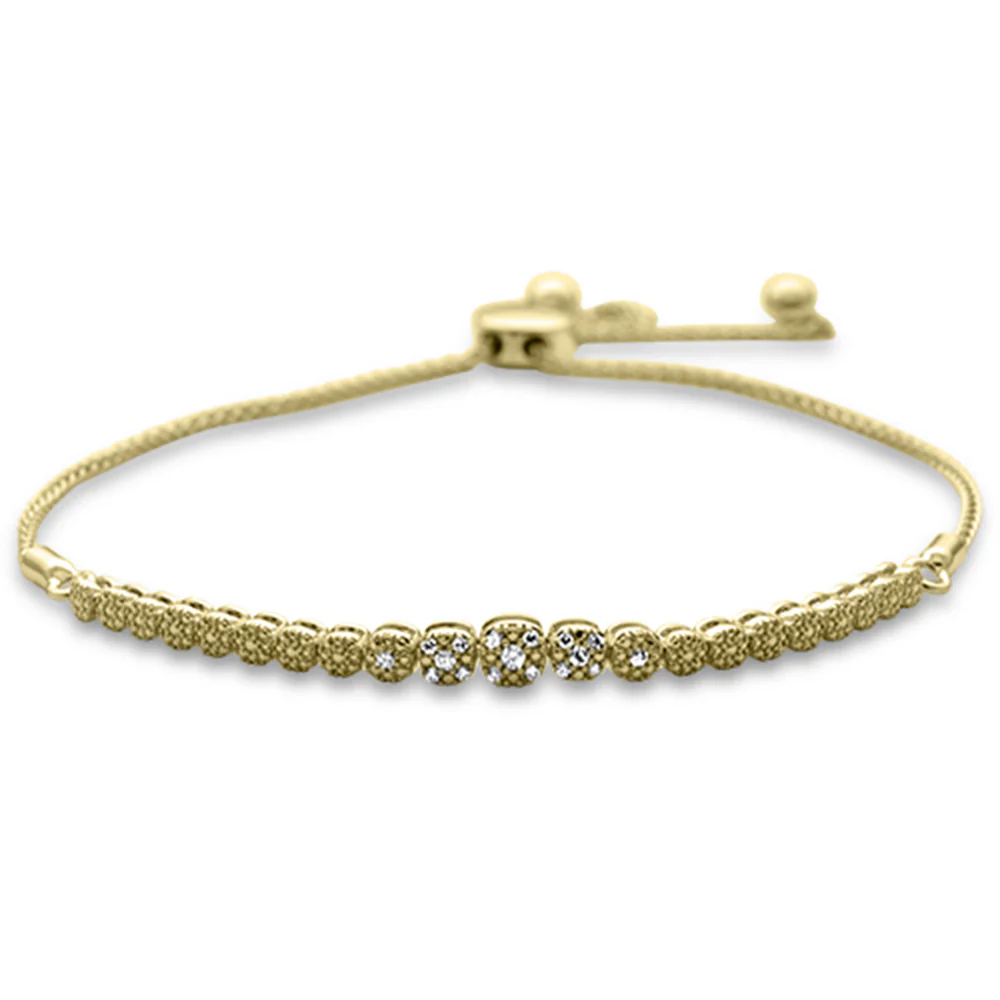 <span style="color:purple">SPECIAL!</span>.09ct G SI 14K Yellow Gold Diamond Adjustable Bola Bracelet 7.25" Long Adjustable
