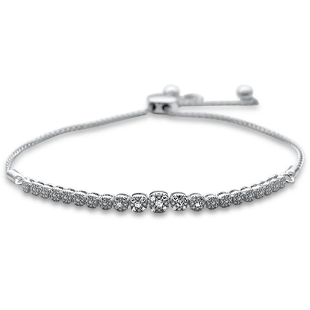 <span style="color:purple">SPECIAL!</span>.09ct G SI 14K White Gold Diamond Adjustable Bola Bracelet 7.25" Long Adjustable