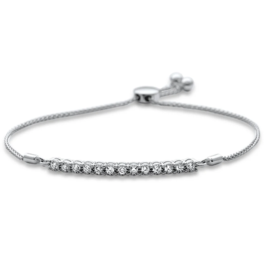 <span style="color:purple">SPECIAL!</span>.39ct G SI 14K White Gold Diamond Adjustable Bola Bracelet 7" Long Adjustable