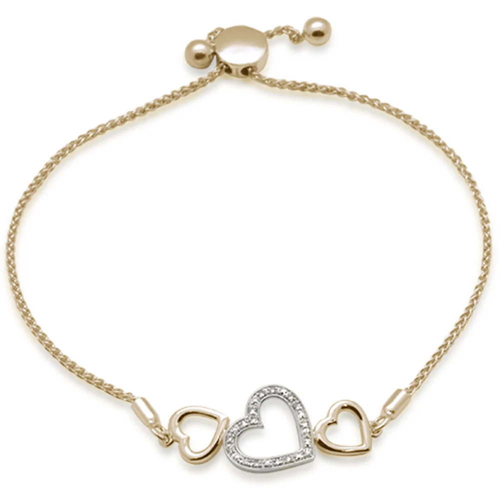 <span style="color:purple">SPECIAL!</span>.05ct G SI 14K Two Tone Gold Diamond Heart Shapes Adjustable Bola Bracelet 7.25" Long Adjustable