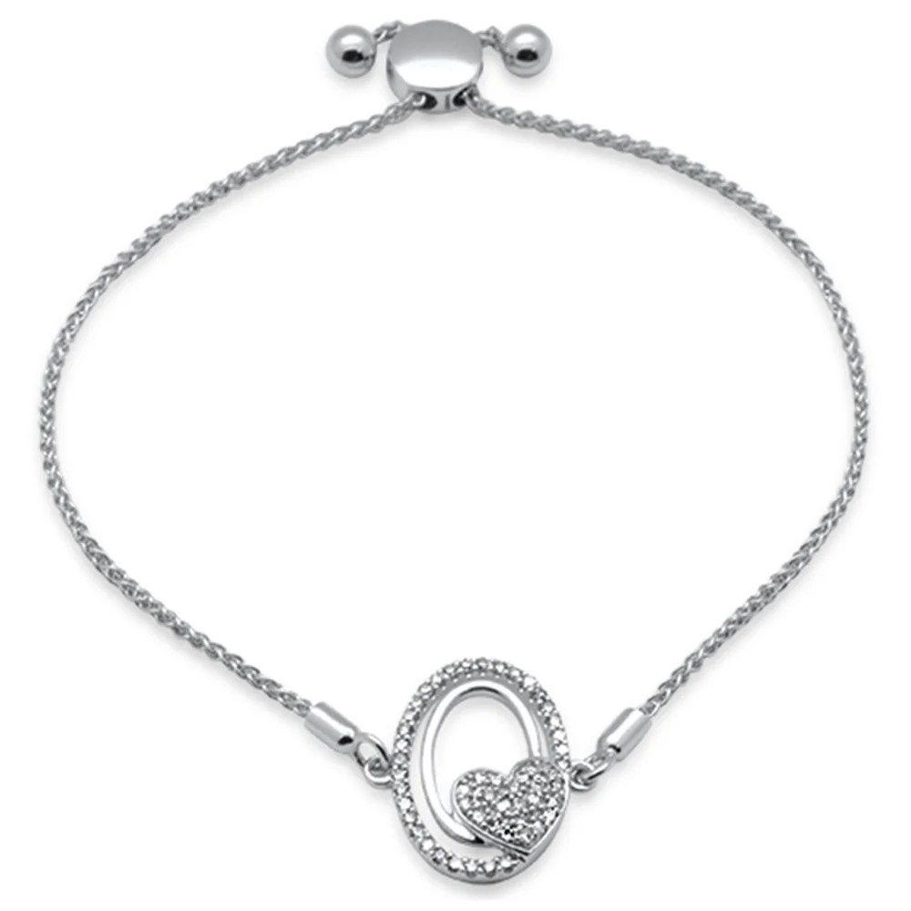 <span style="color:purple">SPECIAL!</span>.25ct G SI 14K White Gold Diamond Heart Adjustable Bola Bracelet 7.25" Long Adjustable