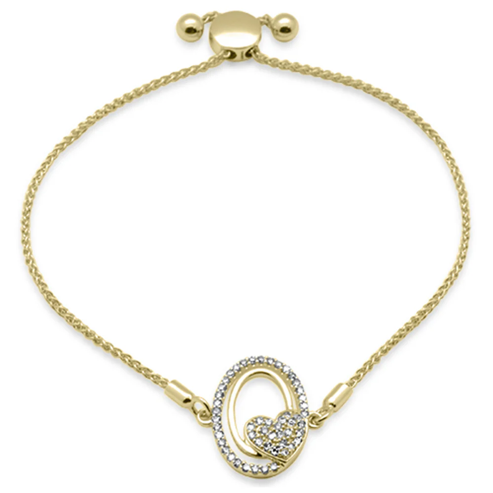 <span style="color:purple">SPECIAL!</span>.24ct G SI 14K Yellow Gold Diamond Heart Adjustable Bola Bracelet 7.25" Long Adjustable