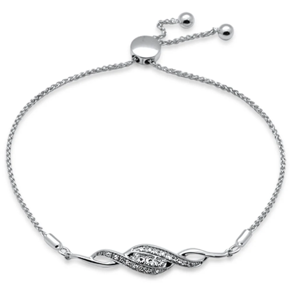 <span style="color:purple">SPECIAL!</span>.07ct G SI 14K White Gold Diamond Infinity Style Adjustable Bola Bracelet 7.25" Long Adjustable