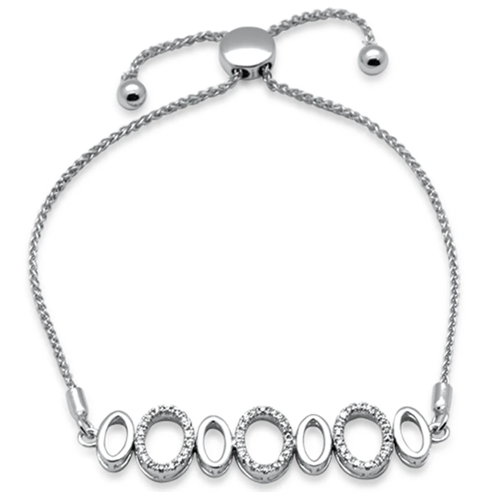 <span style="color:purple">SPECIAL!</span>.24ct G SI 14K White Gold Diamond Adjustable Bola Bracelet 7.25" Long Adjustable