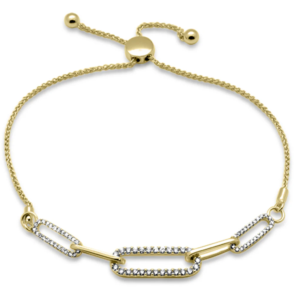 <span style="color:purple">SPECIAL!</span>.49ct G SI 14K Yellow Gold Diamond Paperclip Style Adjustable Bola Bracelet 7.25" Long Adjustable