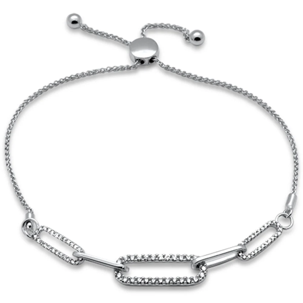 <span style="color:purple">SPECIAL!</span>.50ct G SI 14K White Gold Diamond Paperclip Style Adjustable Bola Bracelet 7.25" Long Adjustable