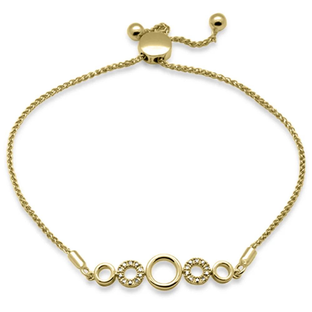 <span style="color:purple">SPECIAL!</span>.05ct G SI 14K Yellow Gold Diamond Round Shape Adjustable Bola Bracelet 7" Long Adjustable