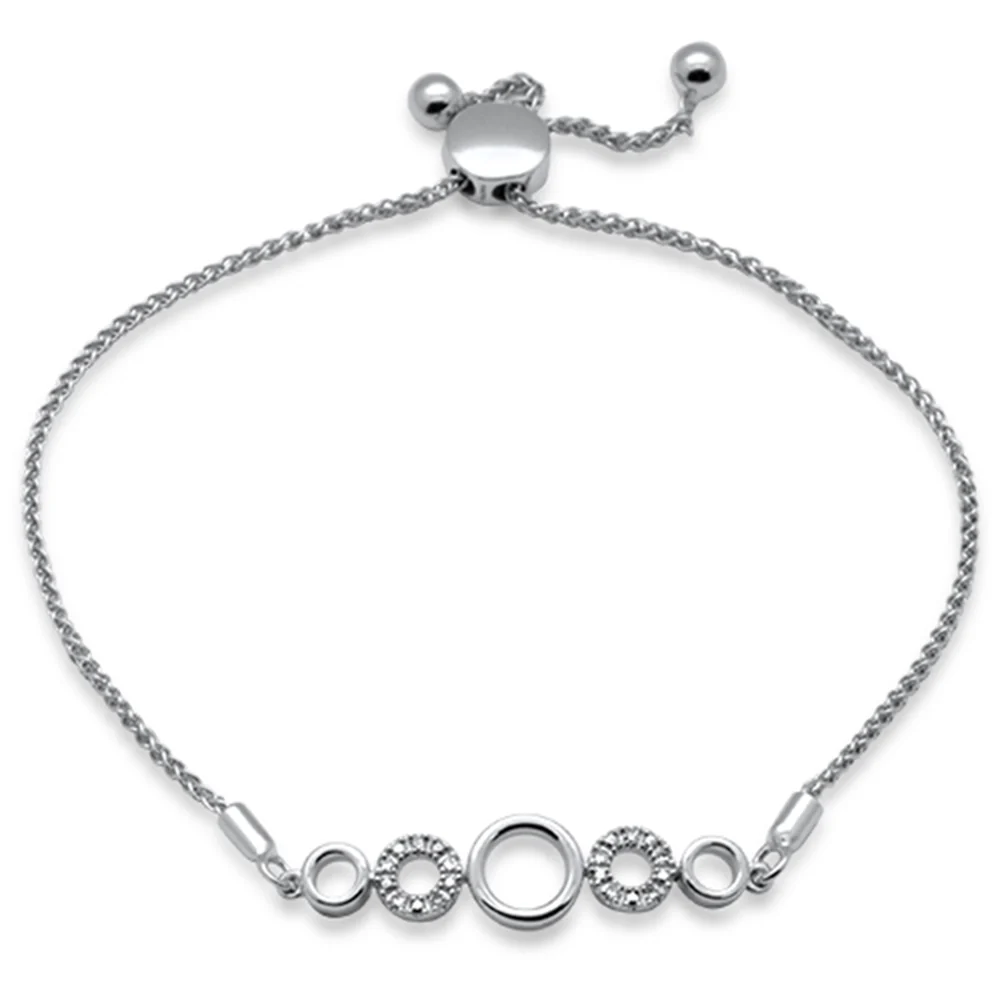 <span style="color:purple">SPECIAL!</span>.05ct G SI 14K White Gold Diamond Round Shape Adjustable Bola Bracelet 7" Long Adjustable
