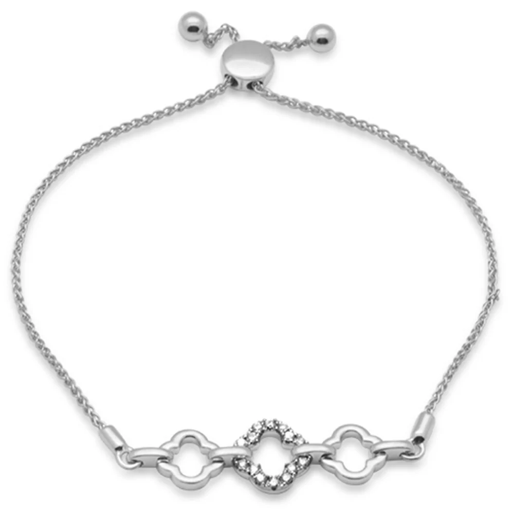 <span style="color:purple">SPECIAL!</span>.16ct G SI 14K White Gold Diamond Clover Adjustable Bola Bracelet 7.25" Long Adjustable