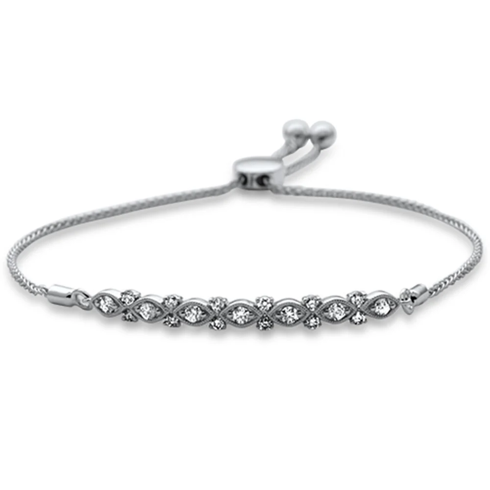 <span style="color:purple">SPECIAL!</span>.48ct G SI 14K White Gold Diamond Adjustable Bola Bracelet 7" Long Adjustable