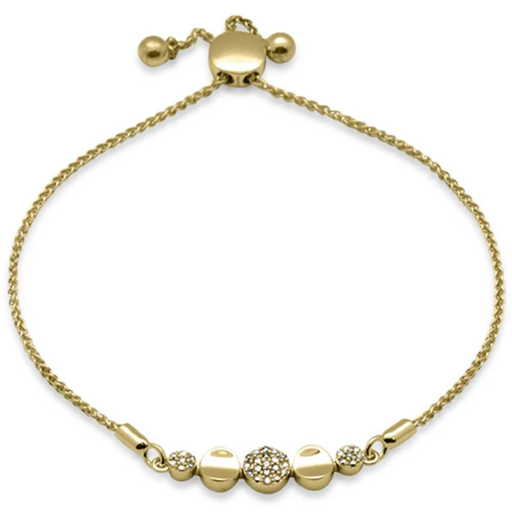 <span style="color:purple">SPECIAL!</span>.09ct G SI 14K Yellow Gold Diamond Adjustable Bola Bracelet 7.25" Long Adjustable