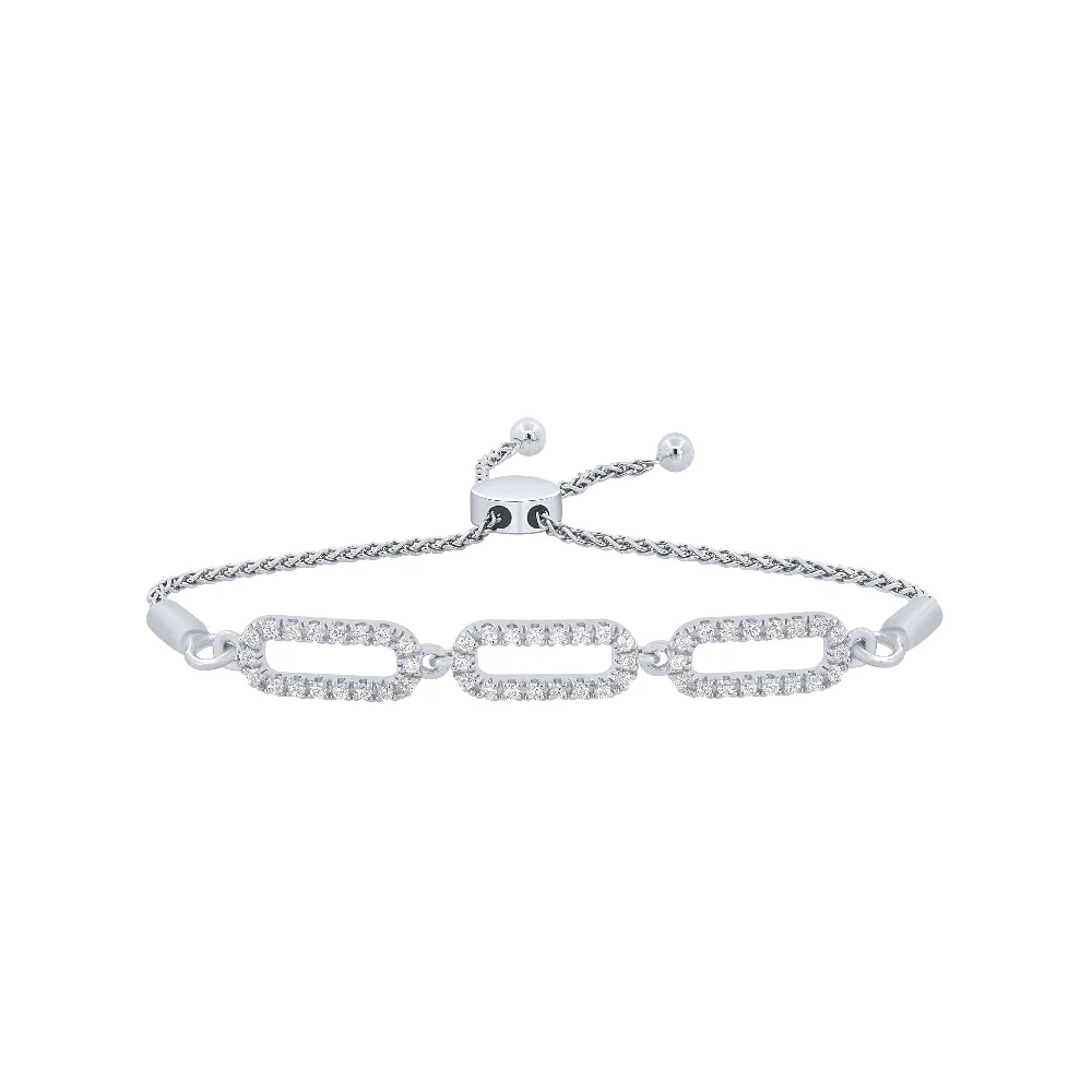 <span style="color:purple">SPECIAL!</span>.25ct G SI 14K White Gold Diamond Paperclip Style Adjustable Bola Bracelet 7.25" Long Adjustable