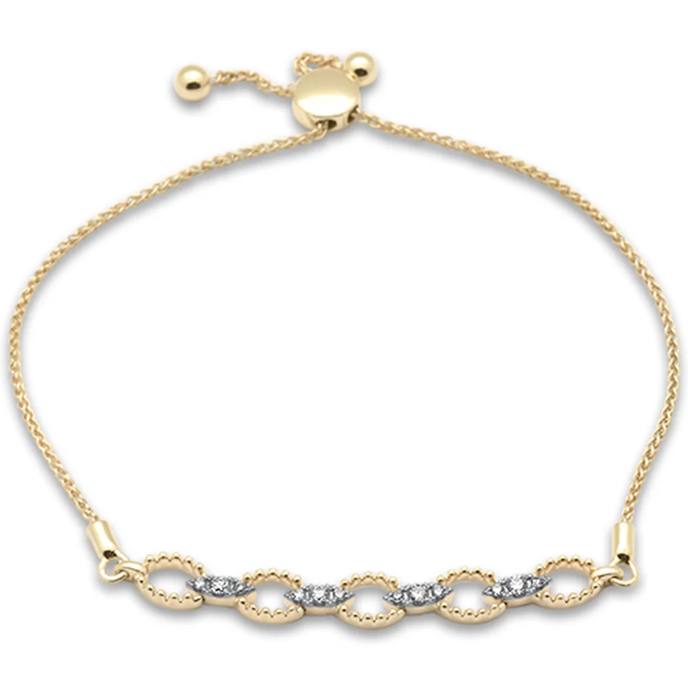 <span style="color:purple">SPECIAL!</span>.24ct G SI 14K Yellow Gold Diamond Adjustable Bola Bracelet 7" Long Adjustable