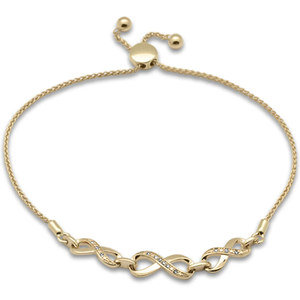 <span style="color:purple">SPECIAL!</span>.05ct G SI 14K Yellow Gold Diamond Infinity Adjustable Bola Bracelet 7.25" Long Adjustable