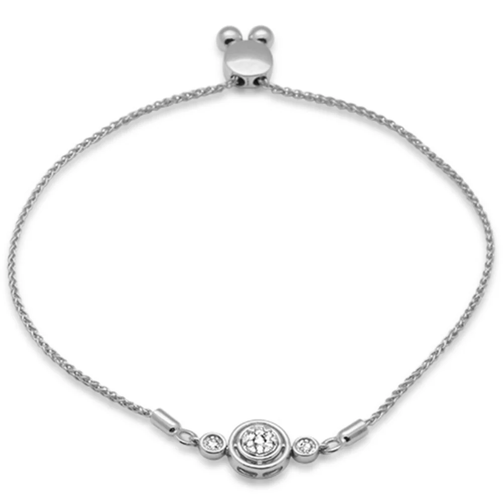 <span style="color:purple">SPECIAL!</span>.13ct G SI 14K White Gold Diamond Round Shape Adjustable Bola Bracelet 7" Long Adjustable