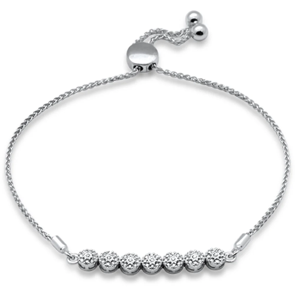 <span style="color:purple">SPECIAL!</span>.08ct G SI 14K White Gold Diamond Adjustable Bola Bracelet 7.25" Long Adjustable