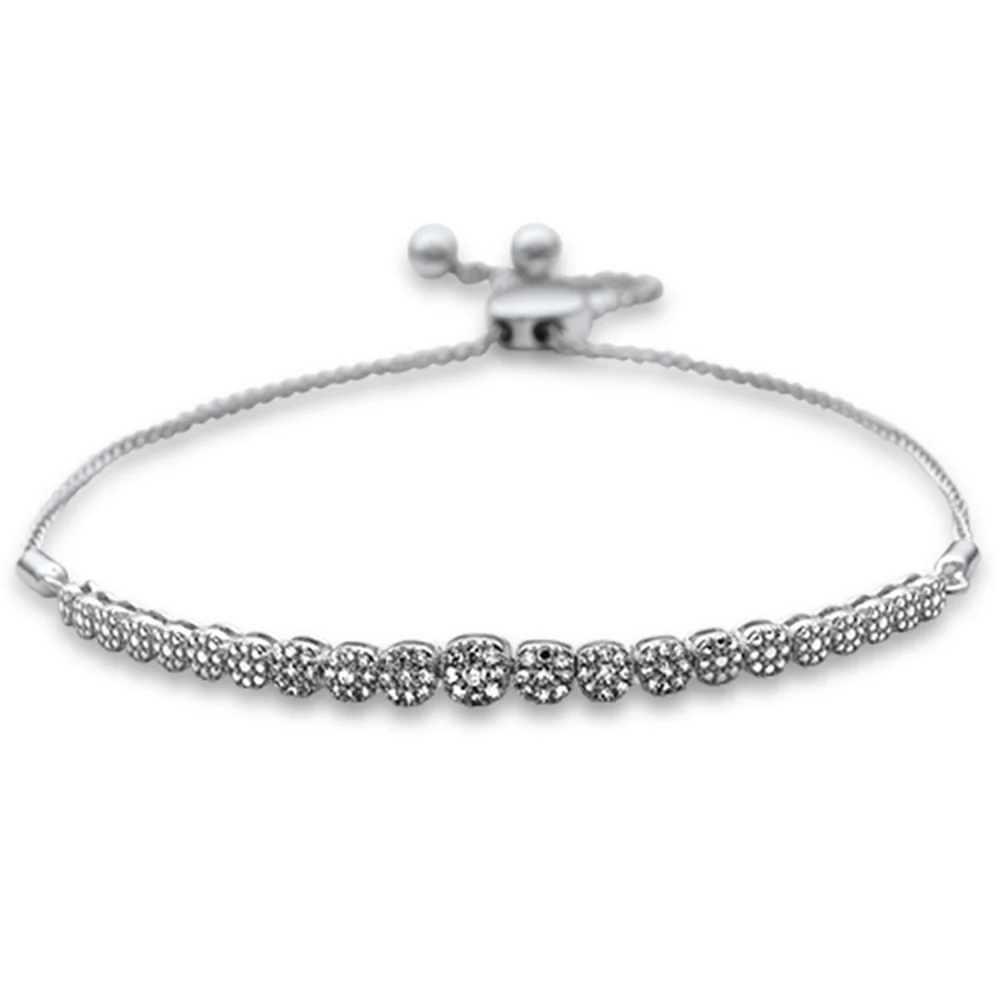 <span style="color:purple">SPECIAL!</span>.24ct G SI 14K White Gold Diamond Graduated Adjustable Bola Bracelet 7" Long Adjustable
