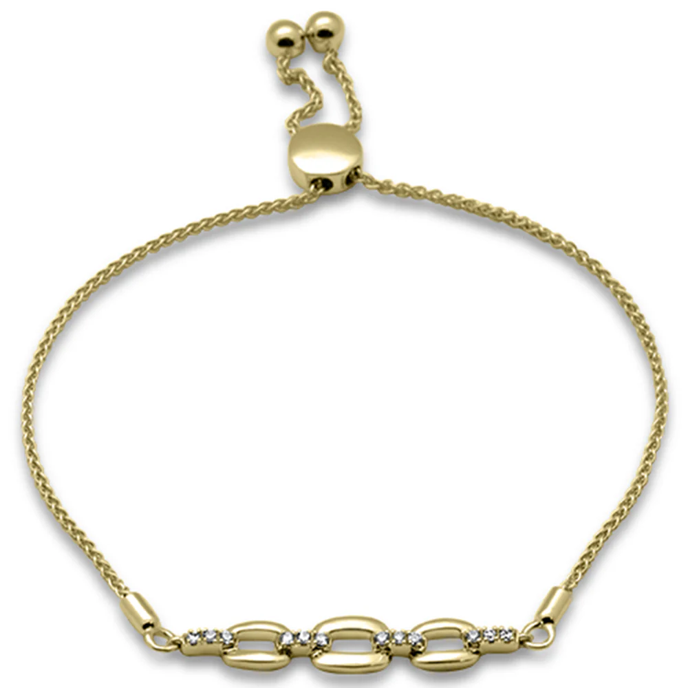 <span style="color:purple">SPECIAL!</span>.13ct G SI 14K Yellow Gold Diamond Adjustable Bola Bracelet 7.25" Long Adjustable