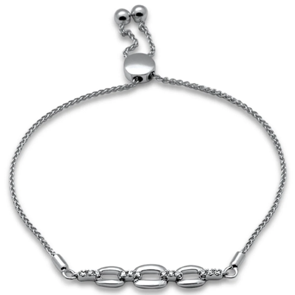 <span style="color:purple">SPECIAL!</span>.13ct G SI 14K White Gold Diamond Adjustable Bola Bracelet 7.25" Long Adjustable