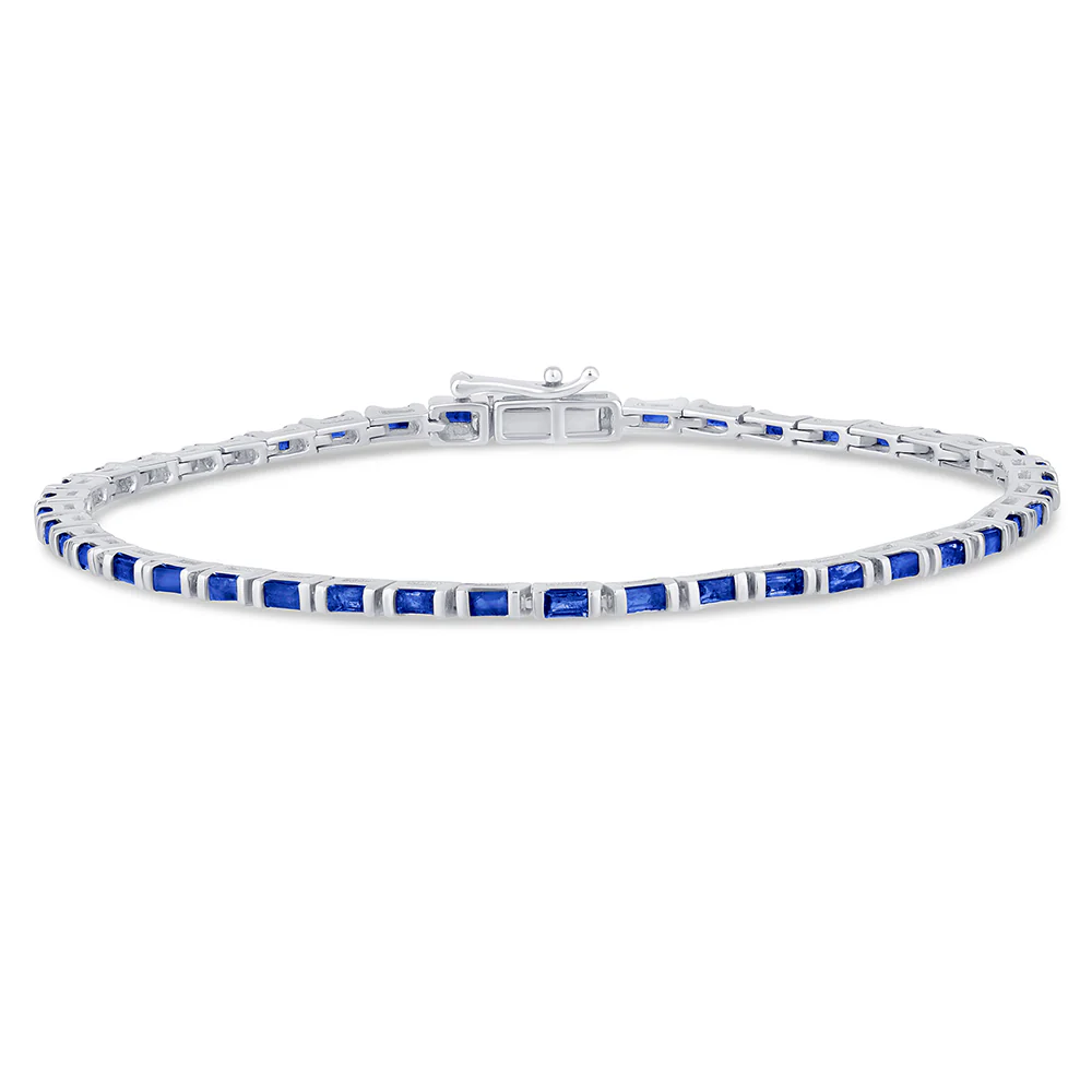<span style="color:purple">SPECIAL!</span>2.40ct G SI 14K White Gold Blue Sapphire Gemstones Bracelet 7" Long