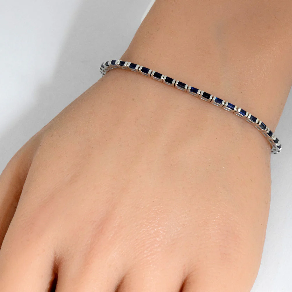 <span style="color:purple">SPECIAL!</span>2.40ct G SI 14K White Gold Blue Sapphire Gemstones Bracelet 7" Long - Image 2