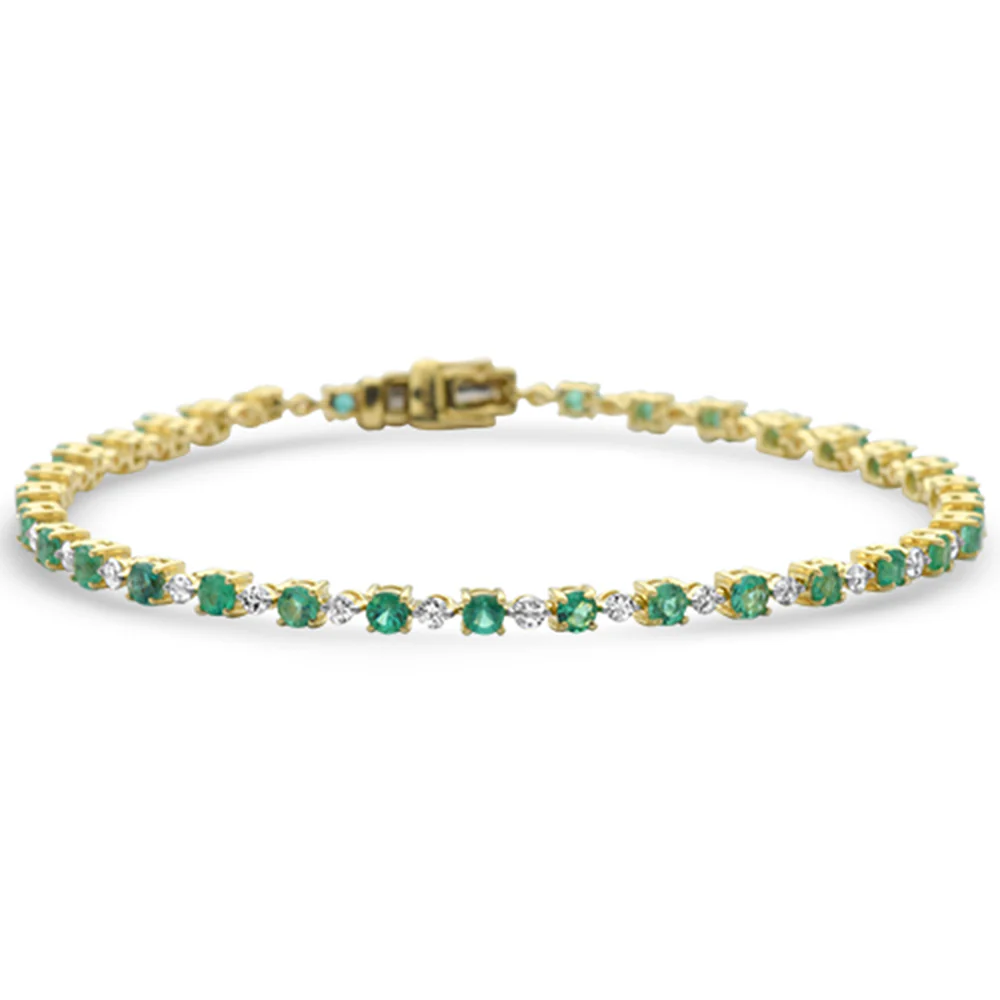 <span style="color:purple">SPECIAL!</span>2.96ct G SI 14K Yellow Gold Diamond & Natural Emerald Gemstones Bracelet 7" Long