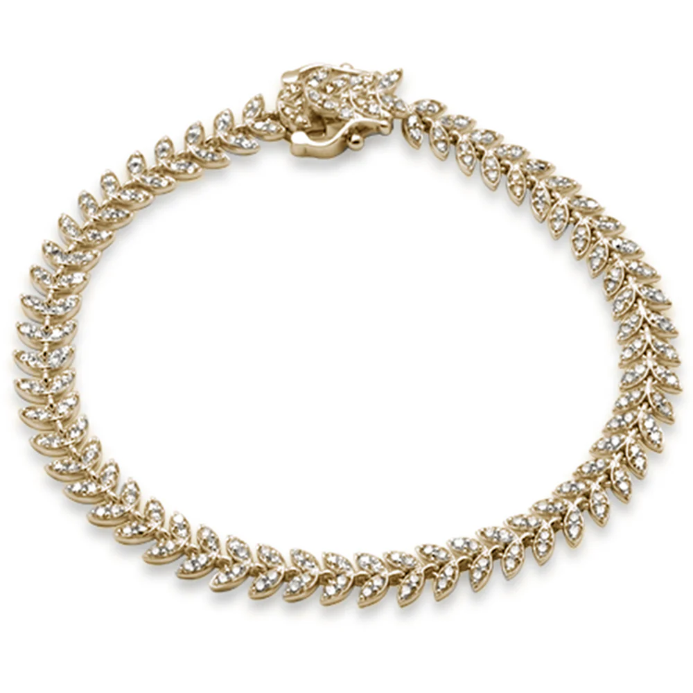 <span style="color:purple">SPECIAL!</span> 1.96ct G SI 14K Yellow Gold Diamond Olive Branch Bracelet 7.25" Long