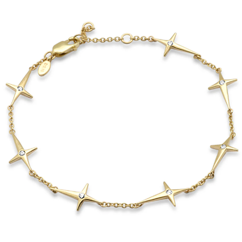 <span style="color:purple">SPECIAL!</span>.10ct G SI 14K Yellow Gold Diamond Thin Sideways Cross Bracelet 6.25+1" Ext Long