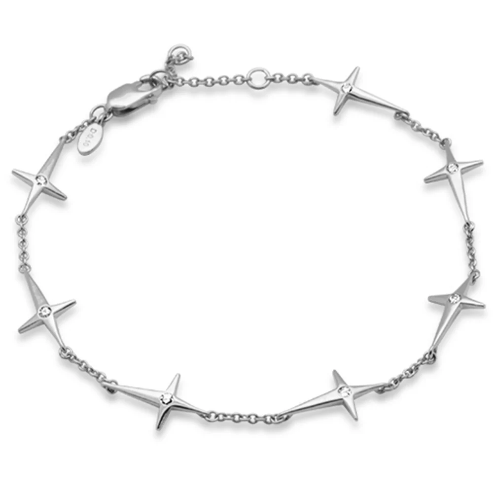 <span style="color:purple">SPECIAL!</span>.10ct G SI 14K White Gold Diamond Thin Sideways Cross Bracelet 6.25+1" Ext Long