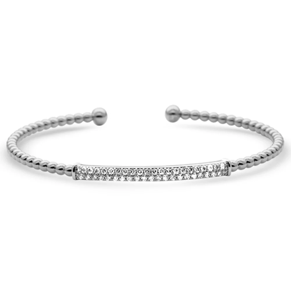 <span style="color:purple">SPECIAL!</span>.50ct G SI 14K White Gold Diamond Beaded Style Open Bangle Bracelet