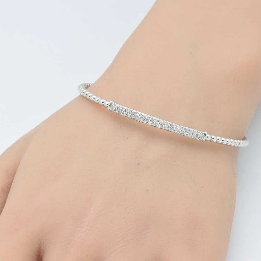 <span style="color:purple">SPECIAL!</span>.50ct G SI 14K White Gold Diamond Beaded Style Open Bangle Bracelet - Image 2
