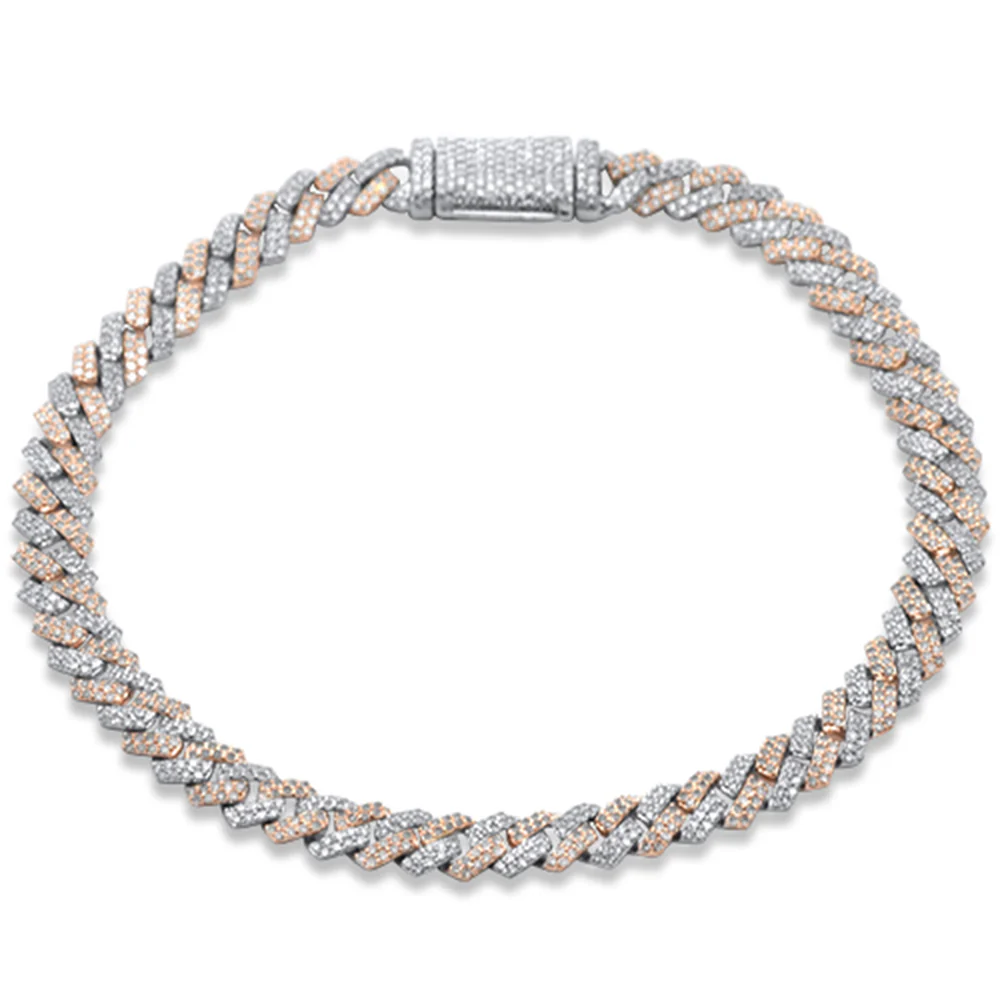 <span style="color:purple">SPECIAL!</span> 5mm 1.81ct G SI 14K Rose Gold Round Diamond Square Cuban Bracelet 7" Long