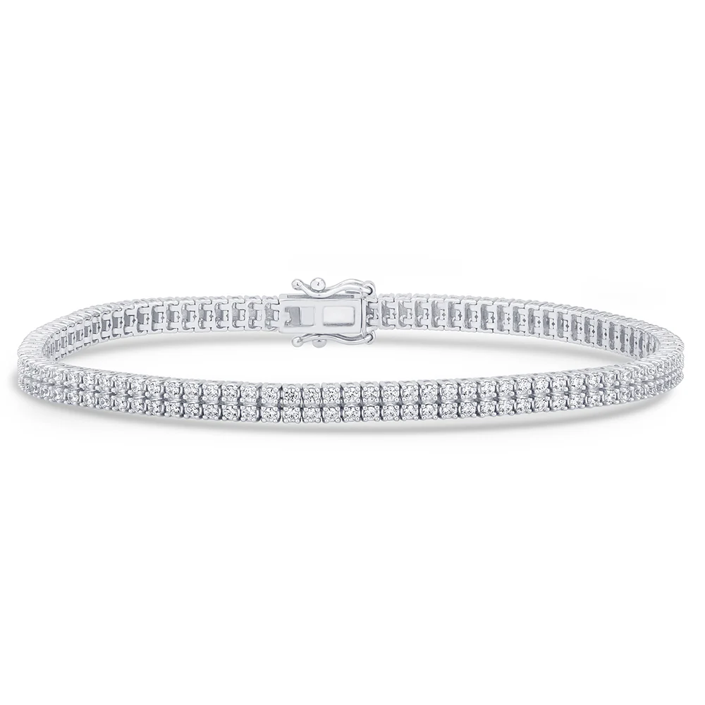<span style="color:purple">SPECIAL!</span>2.07ct G SI 14K White Gold Diamond Double Tennis Bracelet 7" Long
