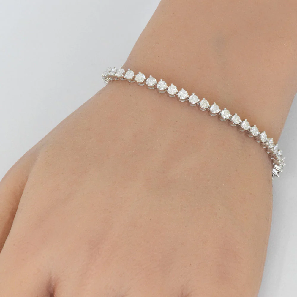 <span style="color:purple">SPECIAL!</span> 4.18ct G SI 14K White Gold Diamond 3-Prong Tennis Bracelet 7" Long - Image 2