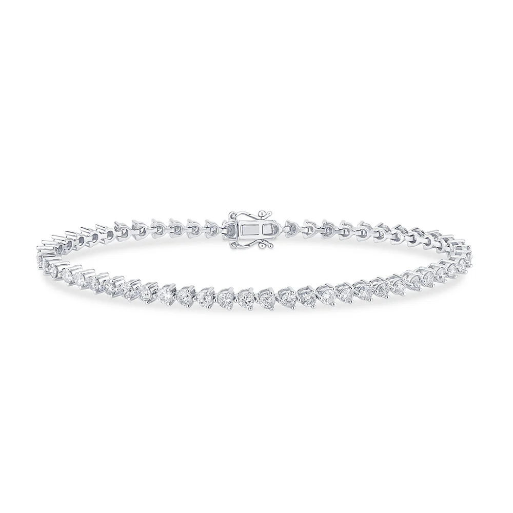 <span style="color:purple">SPECIAL!</span> 2.97ct G SI 14K White Gold Diamond 3-Prong Tennis Bracelet 7" Long