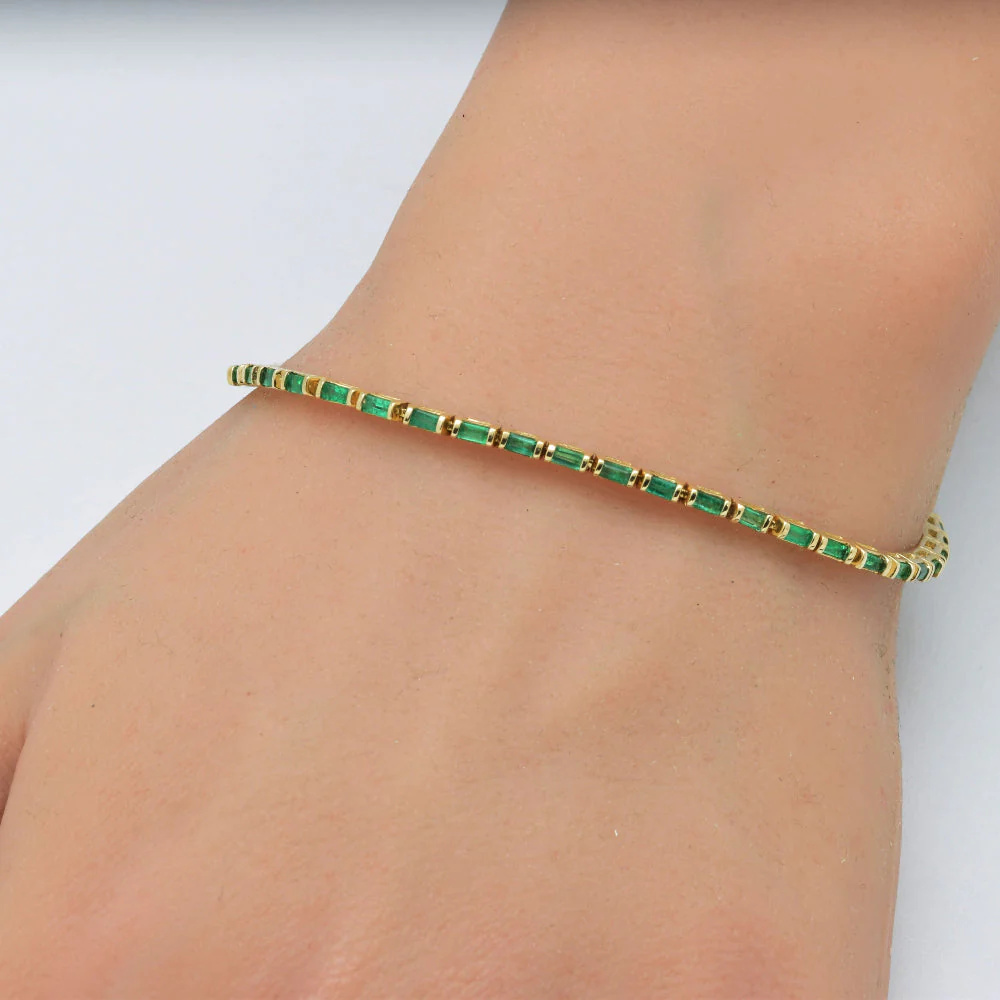 <span style="color:purple">SPECIAL!</span> 1.95ct G SI 14K Yellow Gold Emerald Gemstones Bracelet 7" Long - Image 2