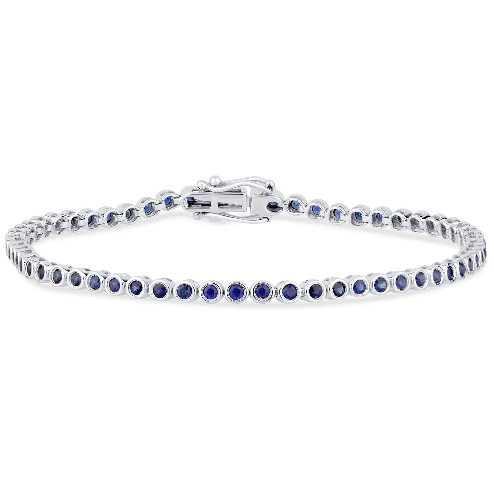 <span style="color:purple">SPECIAL!</span>1.92ct G SI 14K White Gold Diamond Bezel Set Blue Sapphire Gemstones Tennis Bracelet 7" Long