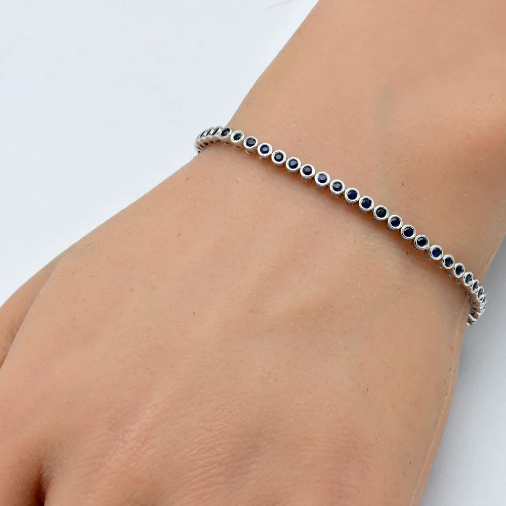 <span style="color:purple">SPECIAL!</span>1.92ct G SI 14K White Gold Diamond Bezel Set Blue Sapphire Gemstones Tennis Bracelet 7" Long - Image 2