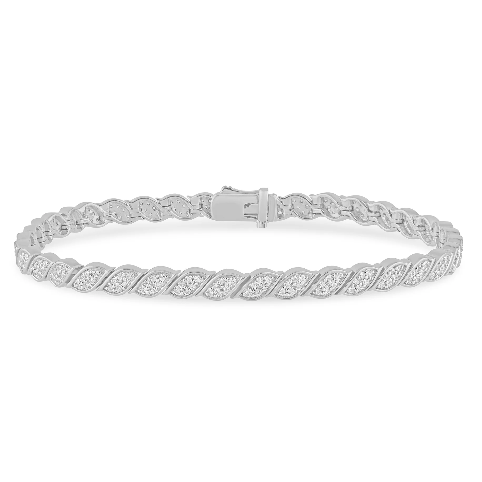 <span style="color:purple">SPECIAL!</span> .96ct G SI 14K White Gold Diamond Leaf Style Bracelet 7" Long
